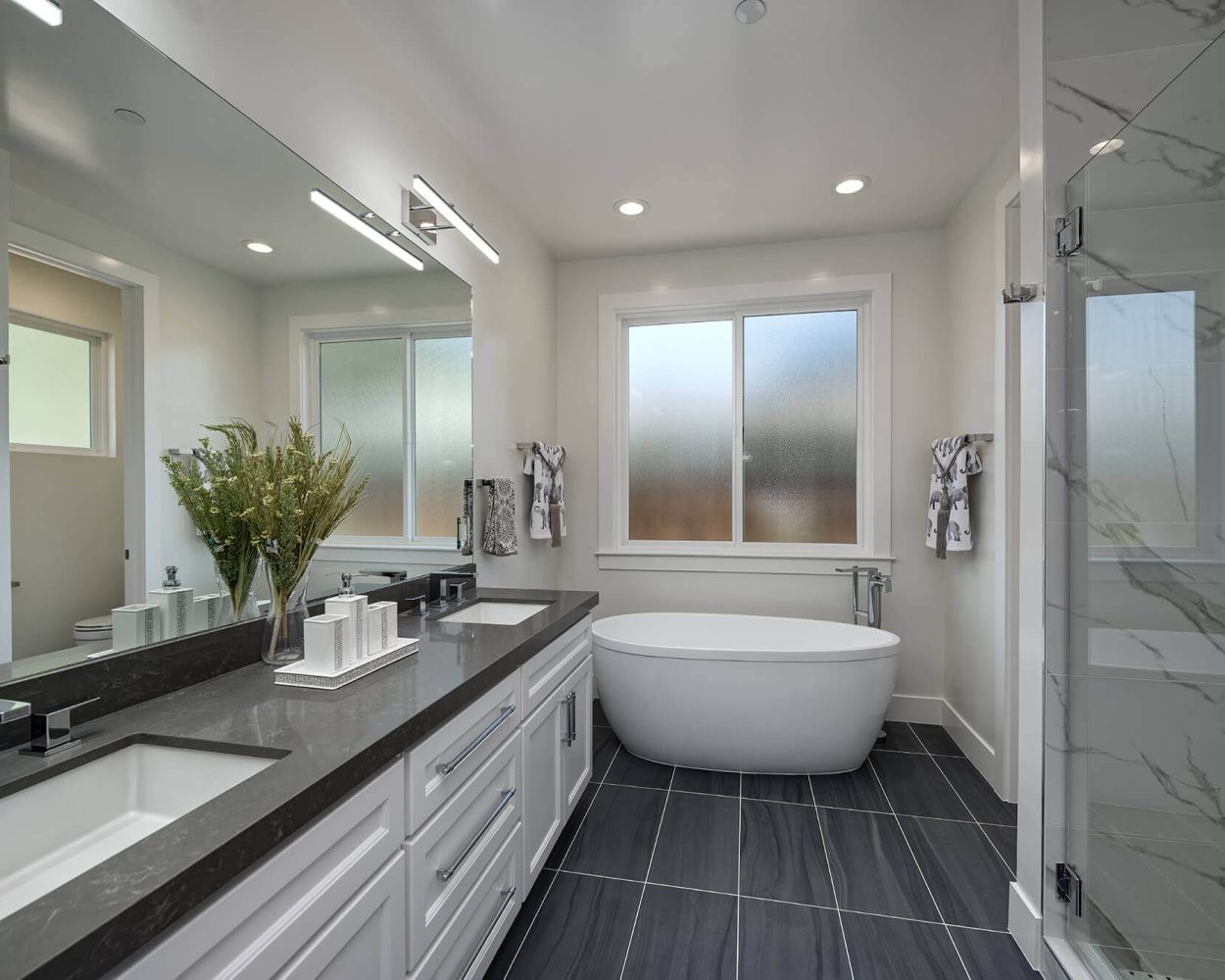 Bathroom addition in an ADU in SF Bay Area with freestanding soaking tub