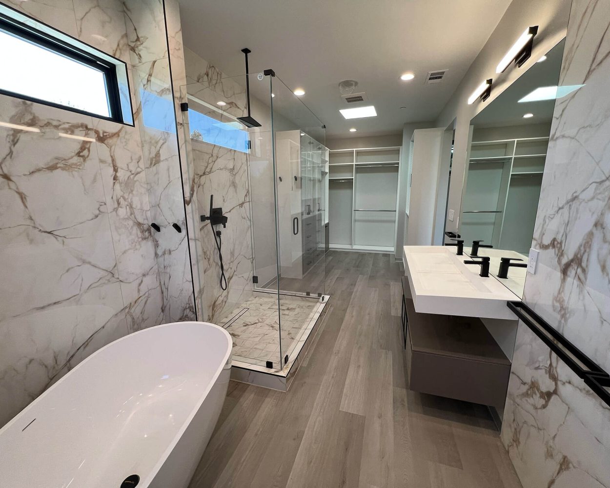 Remodeled bathroom in SF Bay Area with floating bathroom counters